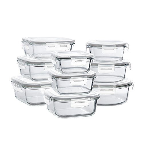 Glass Storage Containers with Lids, 18 Pieces Glass Meal Prep Containers Airtight, Glass Food Storage Containers, Glass Containers for Food Storage with Lids - BPA-Free & FDA Approved & Leak Proof