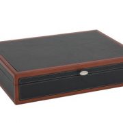 Reed & Barton Adams Flatware Chest, Black Leather with Cherry Trim