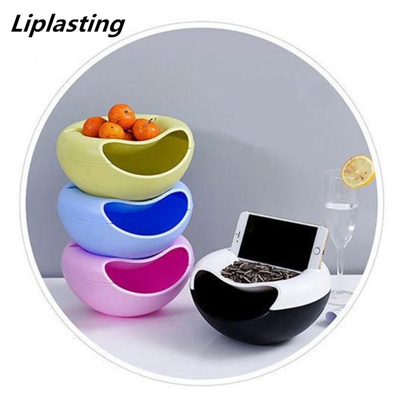 Multifunctional Plastic Double Layer Dry Fruit Containers Snacks Seeds Storage Box Garbage Holder Plate Dish organizadores TSLM1