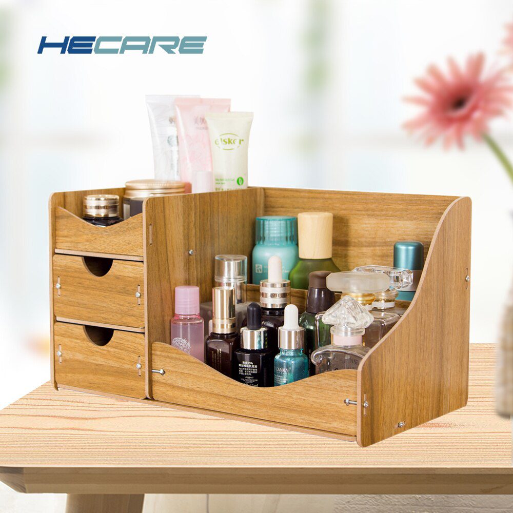 HECARE Jewelry Storage Container Home Storage Wooden Box Handmade DIY Assembly Case Organizadores Wood Desk Makeup Organizer NEW