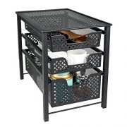 Stackable 3 Tier Organizer Baskets with Mesh Sliding Drawers, Ideal Cabinet, Countertop, Pantry, Under the Sink, and Desktop Organizer for Bathroom,Kitchen, Office.