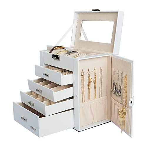 Homde Synthetic Leather Huge Jewelry Box Mirrored Watch Organizer