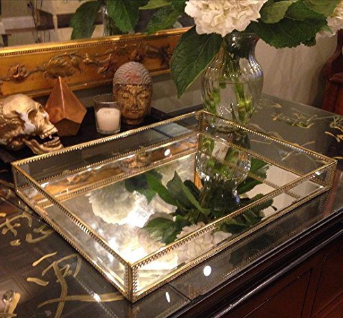 Hersoo Gold Glass Spacious Vanity Tray/Ornate Decorative Perfume/Elegant