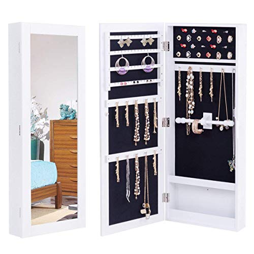 Giantex Jewelry Armoire Cabinet Mounted Mirrored Jewelry Organizer Storage