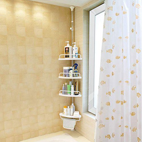 BAOYOUNI 4 Tier Bathroom Corner Shower Caddy Pole