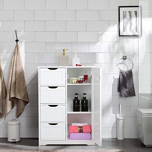 Yaheetech Wooden Bathroom Floor Cabinet, Side Storage Organizer Cabinet