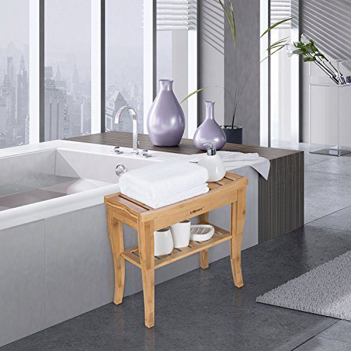 Ollieroo Bamboo Shower Bench Seat Wooden Spa Bench Stool