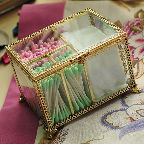 Hersoo Gold Dustfree Antique Decorative Box with 4Compartments for Cotton Ball