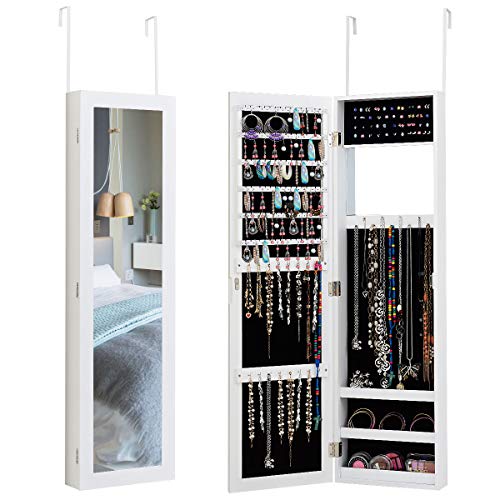 Giantex Wall Door Mounted Mirrored Jewelry Cabinet Jewelry Armoire Storage