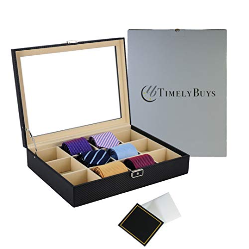 TimelyBuys Tie Display Case for 12 Ties, Belts, and Men's Accessories