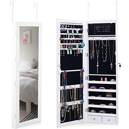 Giantex Door Wall Jewelry Cabinet Armoire Mounted with 15 LED