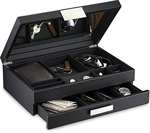 Glenor Co Mens Valet/Dresser Organizer - Luxury 12 Slot Jewelry Accessories Box