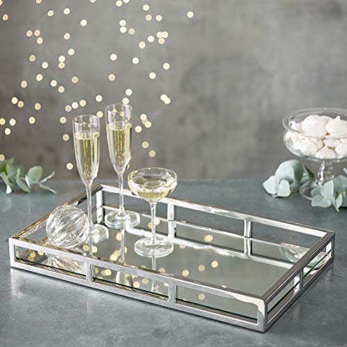 Le'raze Mirrored Vanity Tray, Decorative Tray with Chrome Rails for Display