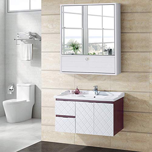 Tangkula Bathroom Cabinet Double Mirror Doors Wall-Mounted Storage