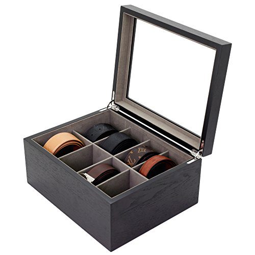 Tech Swiss Belt Box Valet Organizer 8 XL Compartments Black Glass Top