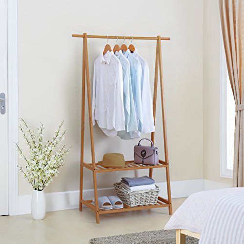 Finnhomy Bamboo Clothes Rack Portable Extra Large Garment Rack