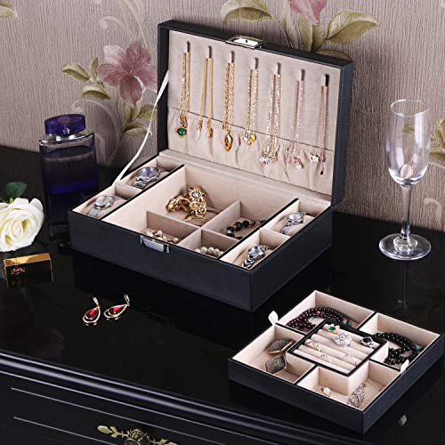 BEWISHOME Jewelry Box Organizer with 4 Watch Case Removable Tray ...