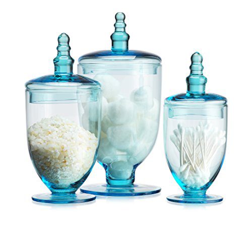 HC Elegant Blue Set of 3 Glass Apothecary Jars with Lid