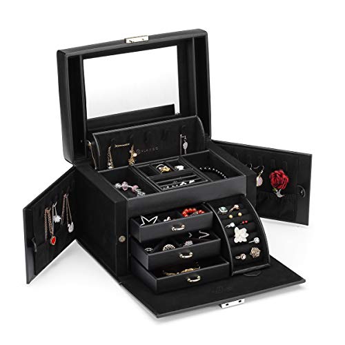 Vlando Lockable Jewelry Box Organizers w/Key - Small Travel Earrings/Rings Box