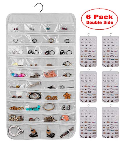 AARainbow 6 Packs Hanging Plastic Jewelry Organizer Bag
