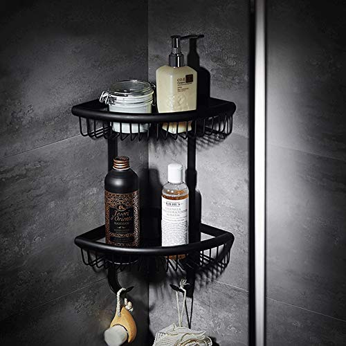 ZH Shower Caddies Black Bathroom 2 Tier Corner Shelf and Shower Caddy Basket