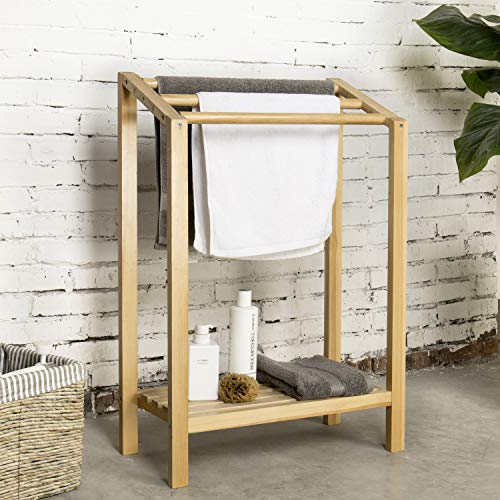MyGift 3-Bar Freestanding Natural Wood Bathroom Towel Rack