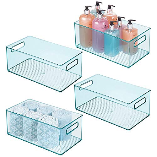 mDesign Deep Plastic Storage Bin Basket Tote with Handles for Organizing