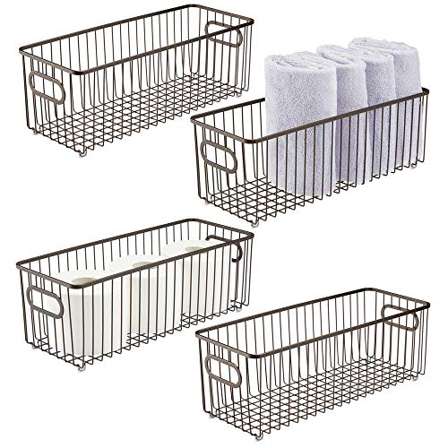 mDesign Deep Metal Bathroom Storage Organizer Basket Bin