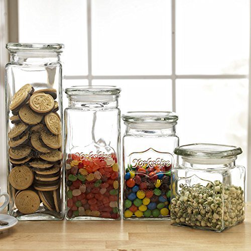 Set of 4 Glass Canister Jars with Air Tight Lids for Kitchen or Bathroom
