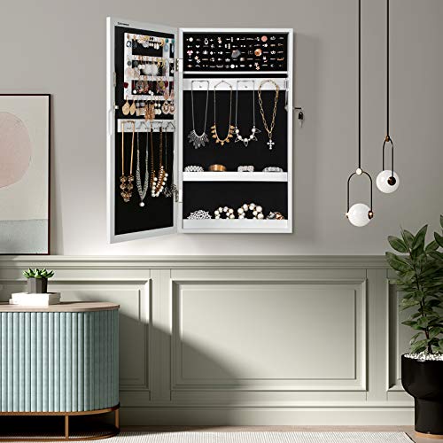 SONGMICS Lockable Jewelry Cabinet Armoire with Mirror