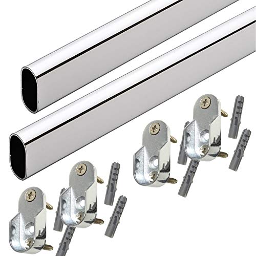 60" Oval Closet Rod with End Supports - Polished Chrome