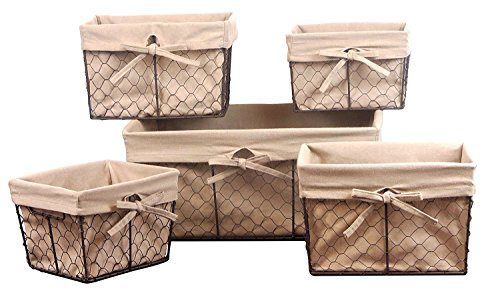 DII Vintage Chicken Wire Basket Removable Fabric Liner