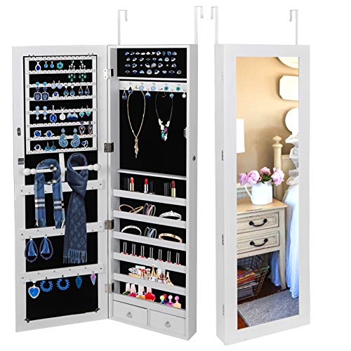 SUPER DEAL Jewelry Armoire Lockable Jewelry Cabinet Wall/Door