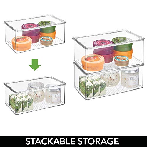 mDesign Long Plastic Stackable Storage Container Bin Box, Hinged Lid