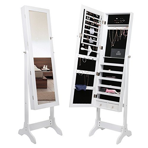 Amoiu Standing Jewelry Cabinet, Full Length Mirrored Jewelry Armoires