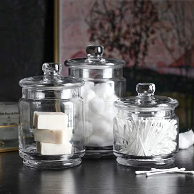 Whole Housewares Clear Glass Apothecary Jars-Cotton Jar-Bathroom ...