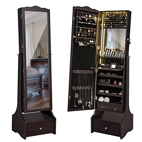 SONGMICS 39.4'' LED Light Strip Jewelry Cabinet Armoire