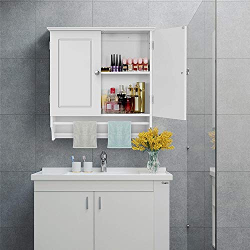Yaheetech Bathroom/Kitchen Wall Mounted Cabinet White Double Door