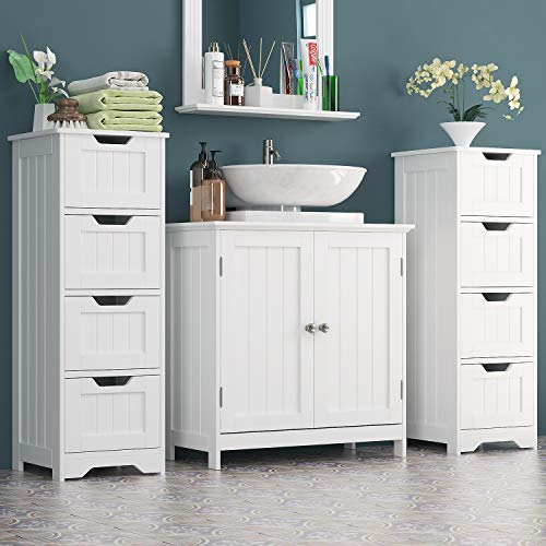 Homfa Bathroom Floor Cabinet, Wooden Free Standing Storage