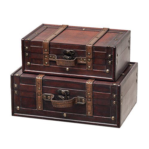 SLPR Decorative Suitcase with Straps (Set of 2, Brown)