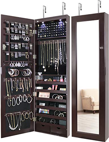 Greenco Door Jewelry Organizer Armoire with Large Led Lights