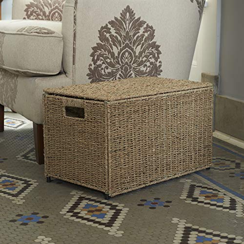 Household Essentials Decorative Wicker Chest with Lid for Storage