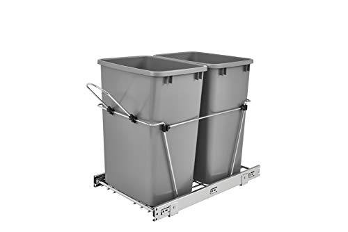 Rev-A-Shelf - Double 35 Qt. Pull-Out Silver and Chrome Waste Container