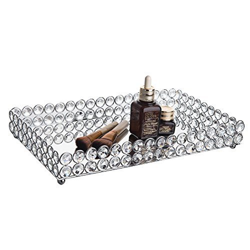 Feyarl Large Crystal Rectangle Mirrored Tray Cosmetic Vanity Tray