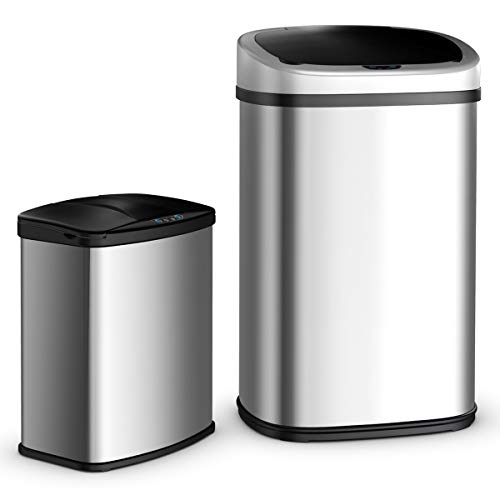 Costzon Trash Can, 13 and 2.3 Gallon, Stainless Steel Sensor Trash Can for Kitchen