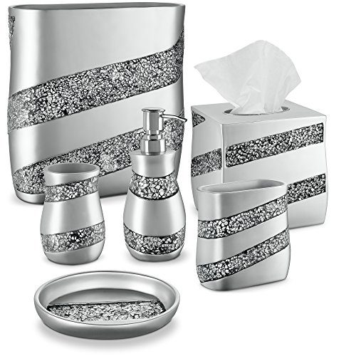 DWELLZA Silver Mosaic Bathroom Accessories Set