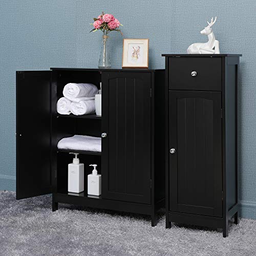 Iwell Bathroom Floor Storage Cabinet with 2 Adjustable Shelf