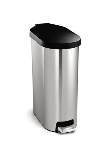 simplehuman 45 Liter / 12 Gallon Slim Step Trash Can, Brushed Stainless Steel