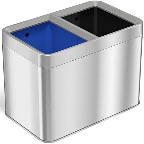 iTouchless Dual Compartment Slim Open Top Waste Bin for Trash Can