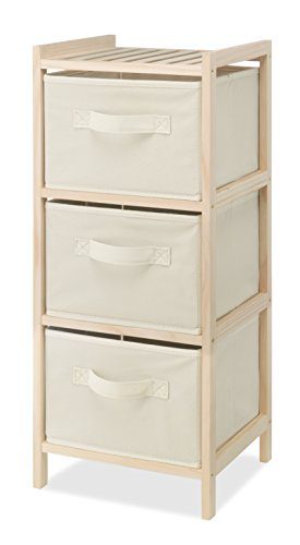Whitmor 3 Drawer Wood Chest - Compact Design - Pull Out Fabric Bins